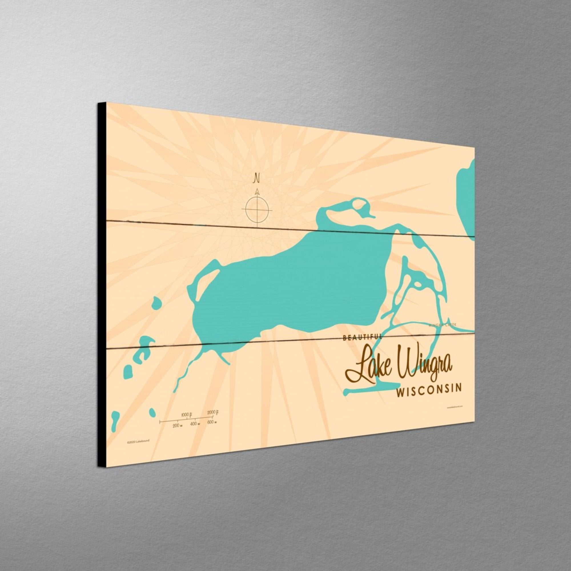 Lake Wingra Wisconsin, Wood Sign Map Art