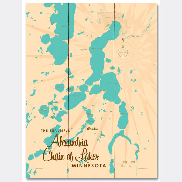 Alexandria Chain of Lakes Minnesota, Wood Sign Map Art