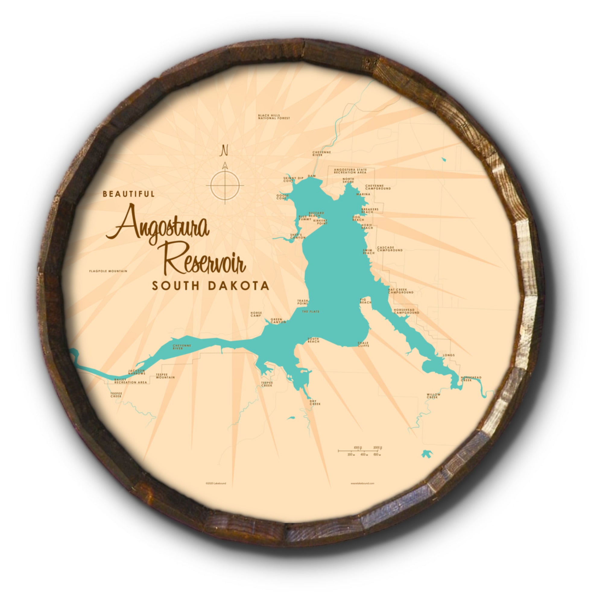 Angostura Reservoir South Dakota, Barrel End Map Art