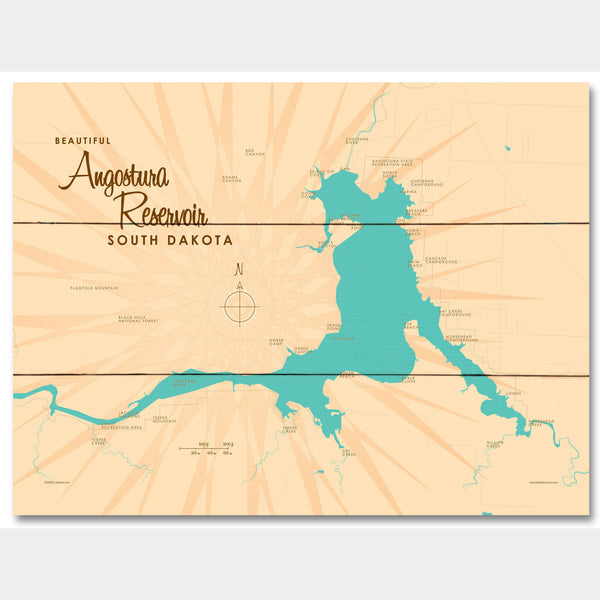 Angostura Reservoir South Dakota, Wood Sign Map Art