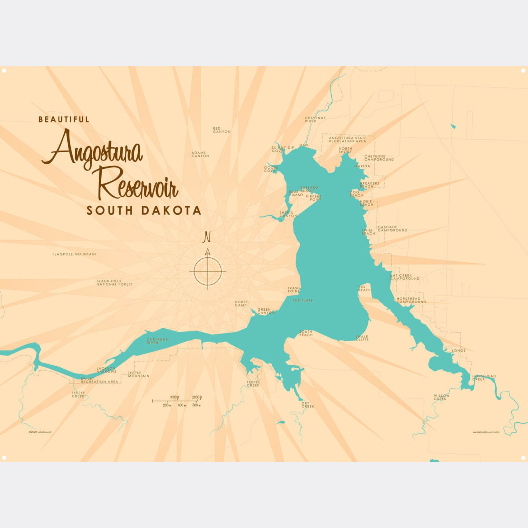 Angostura Reservoir South Dakota, Metal Sign Map Art