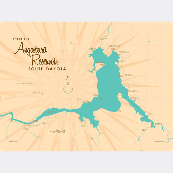 Angostura Reservoir South Dakota, Metal Sign Map Art