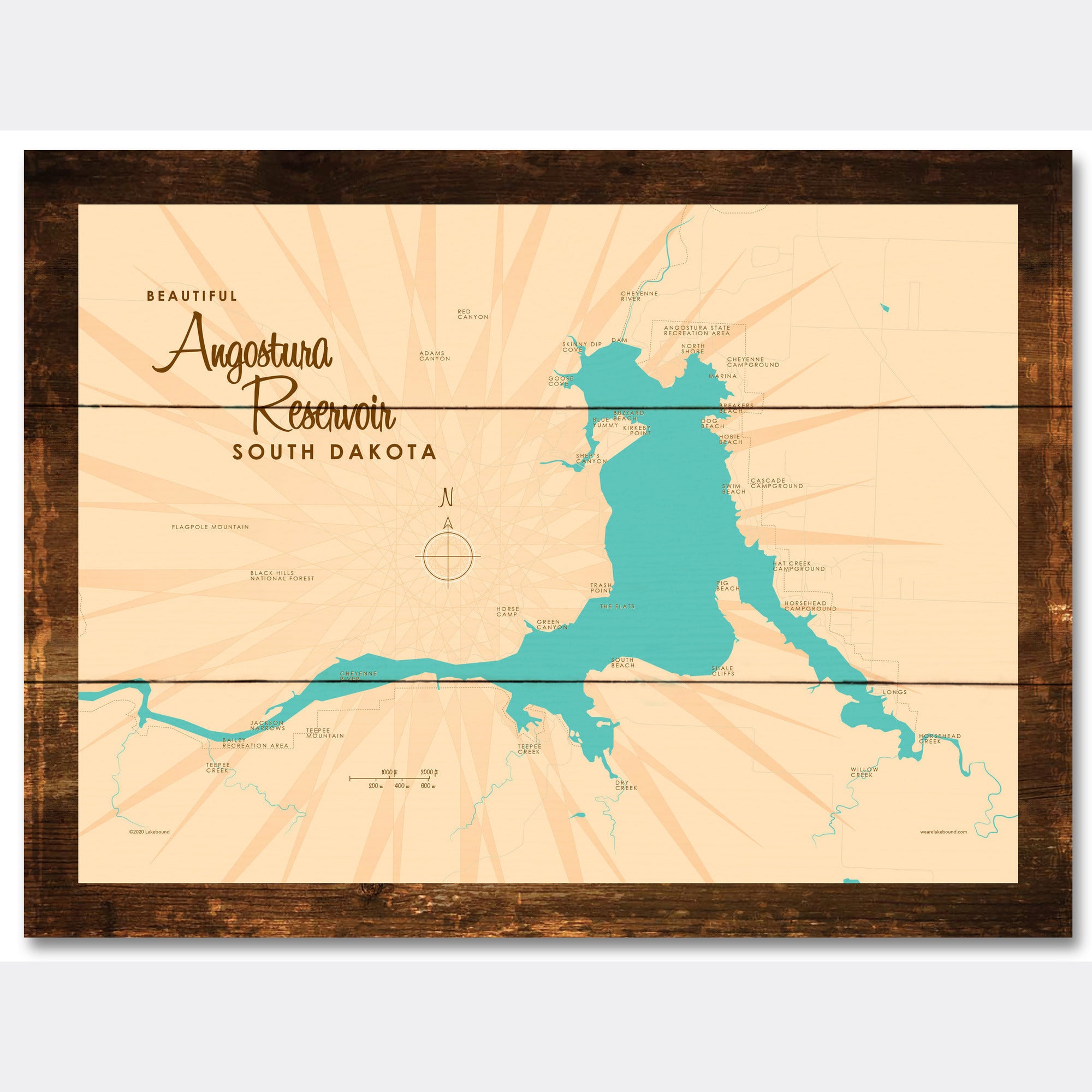Angostura Reservoir South Dakota, Rustic Wood Sign Map Art