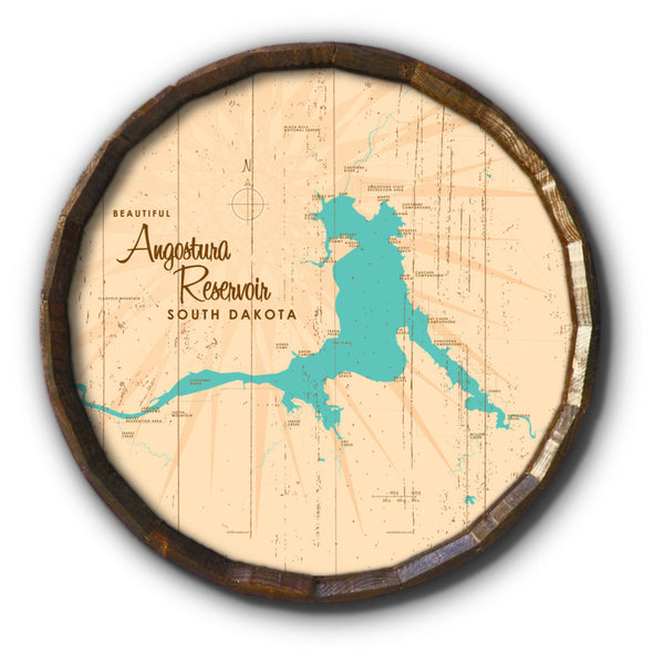 Angostura Reservoir South Dakota, Rustic Barrel End Map Art