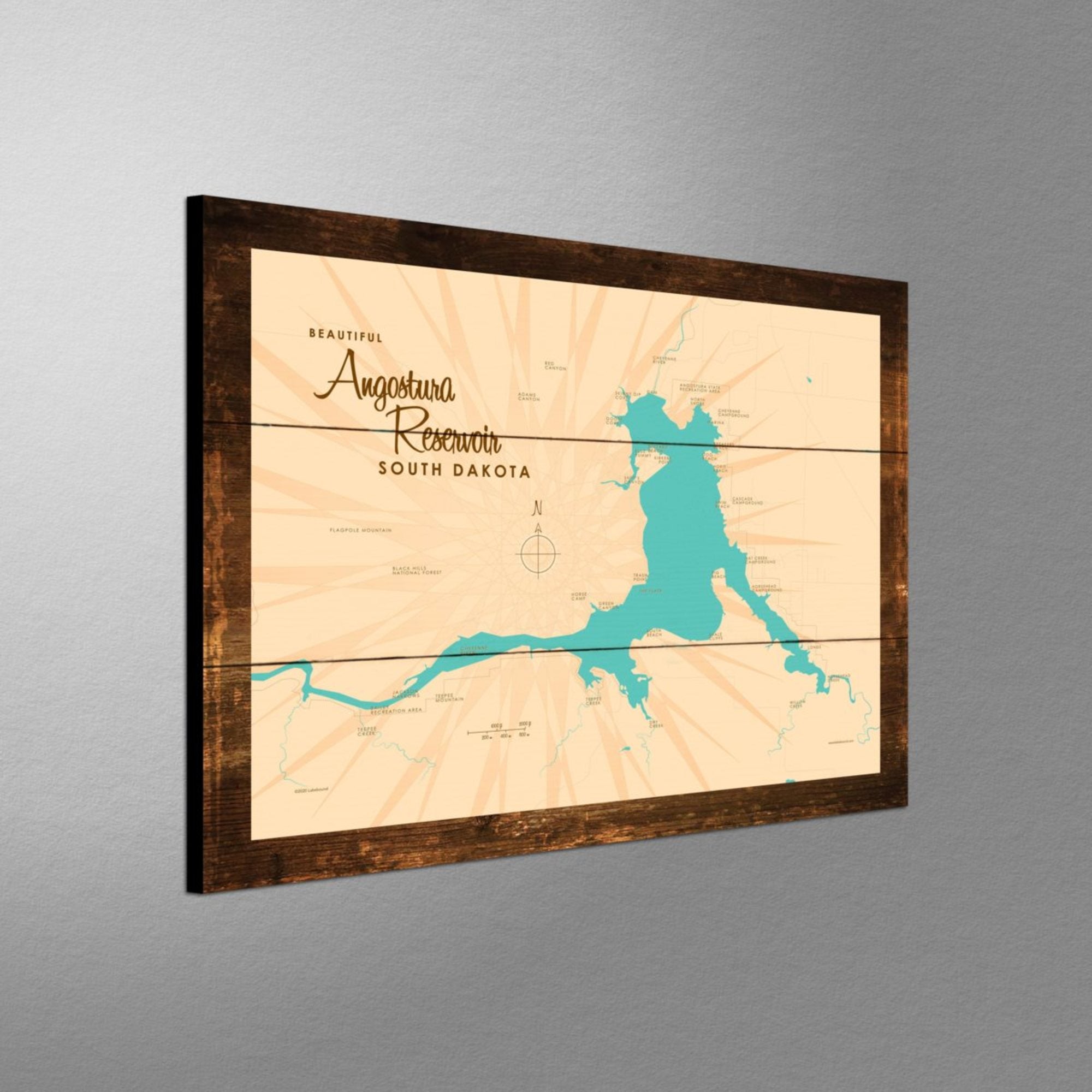 Angostura Reservoir South Dakota, Rustic Wood Sign Map Art