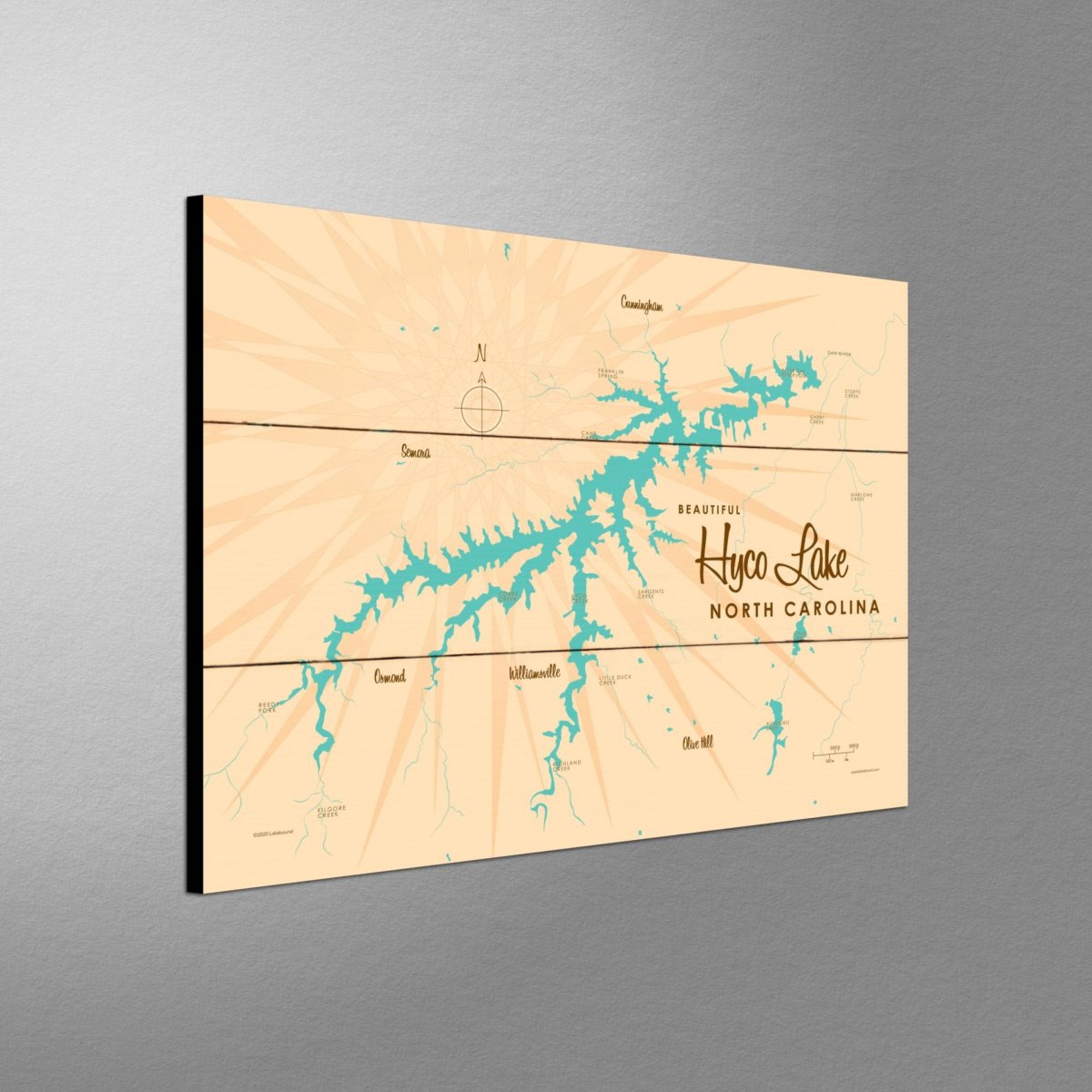 Hyco Lake North Carolina, Wood Sign Map Art