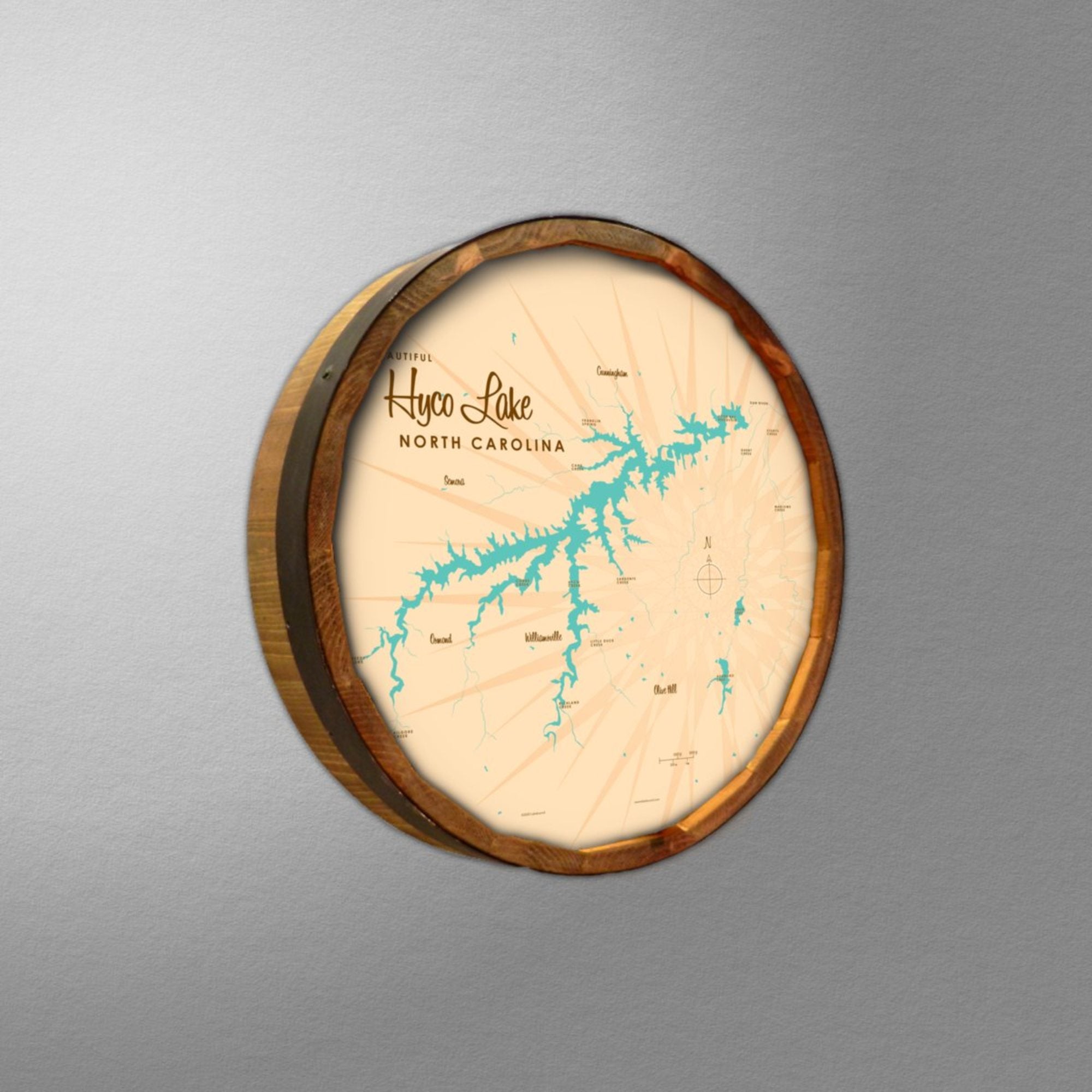 Hyco Lake North Carolina, Barrel End Map Art