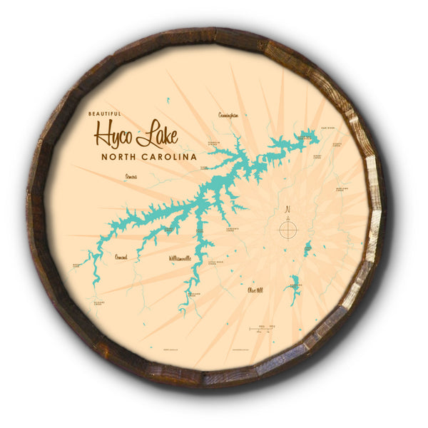 Hyco Lake North Carolina, Barrel End Map Art