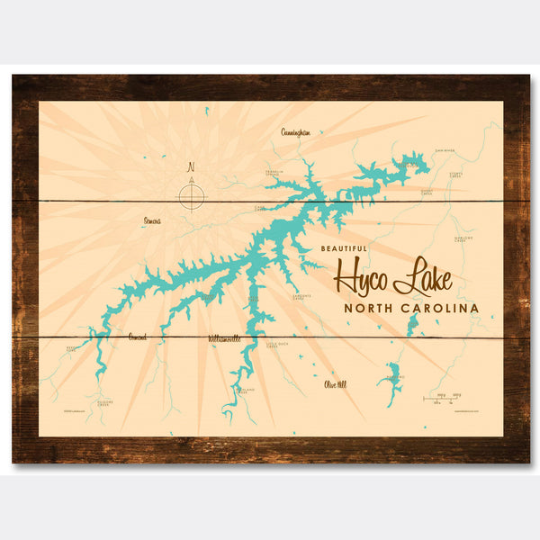 Hyco Lake North Carolina, Rustic Wood Sign Map Art