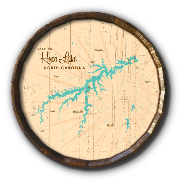 Hyco Lake North Carolina, Rustic Barrel End Map Art