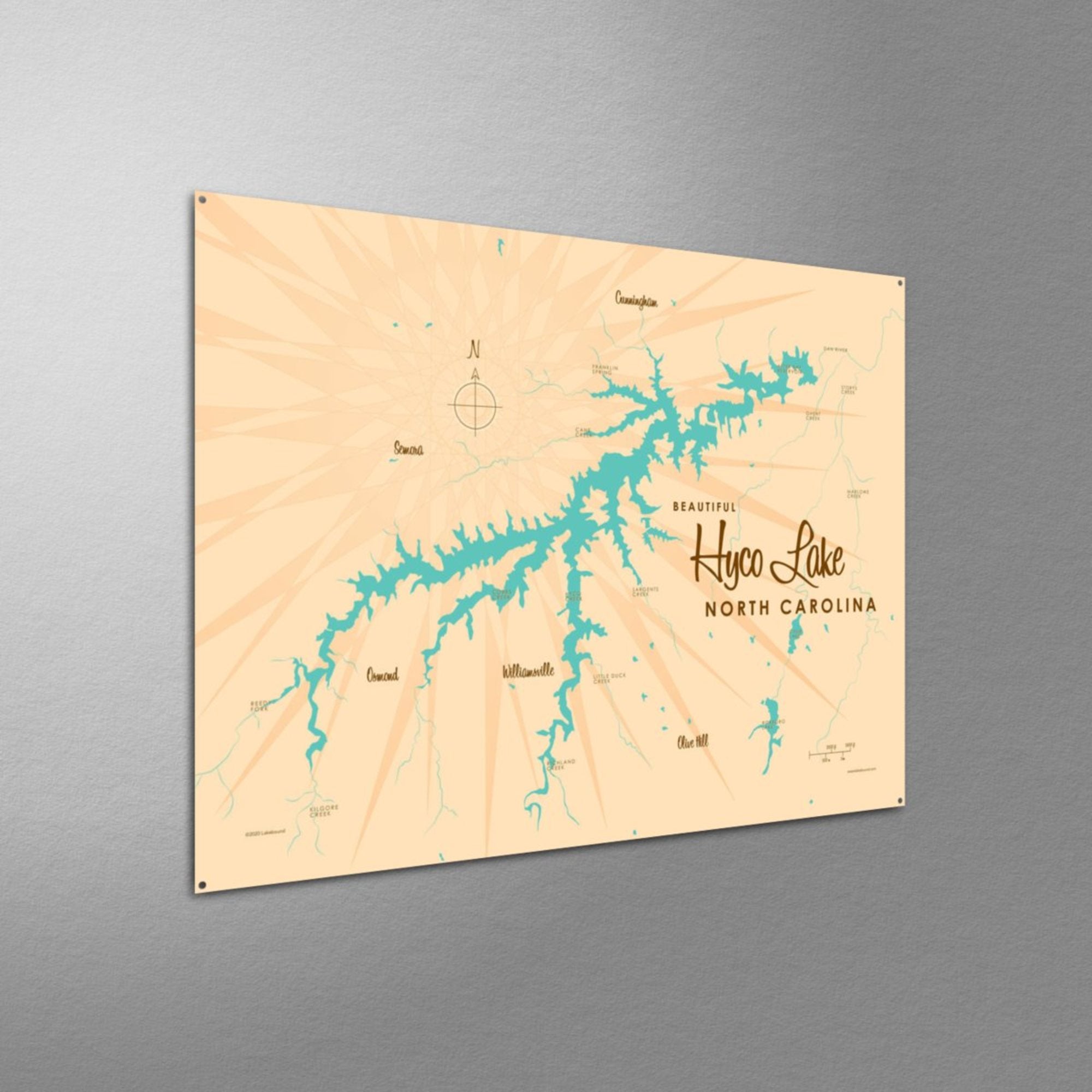 Hyco Lake North Carolina, Metal Sign Map Art