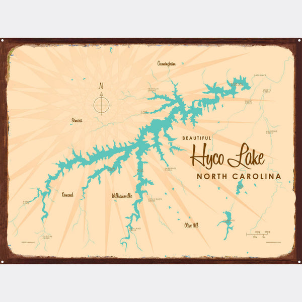 Hyco Lake North Carolina, Rustic Metal Sign Map Art