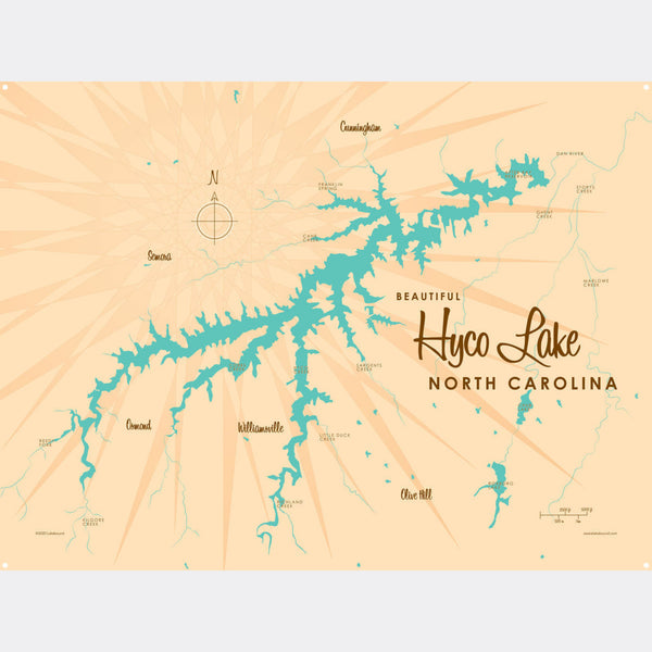 Hyco Lake North Carolina, Metal Sign Map Art