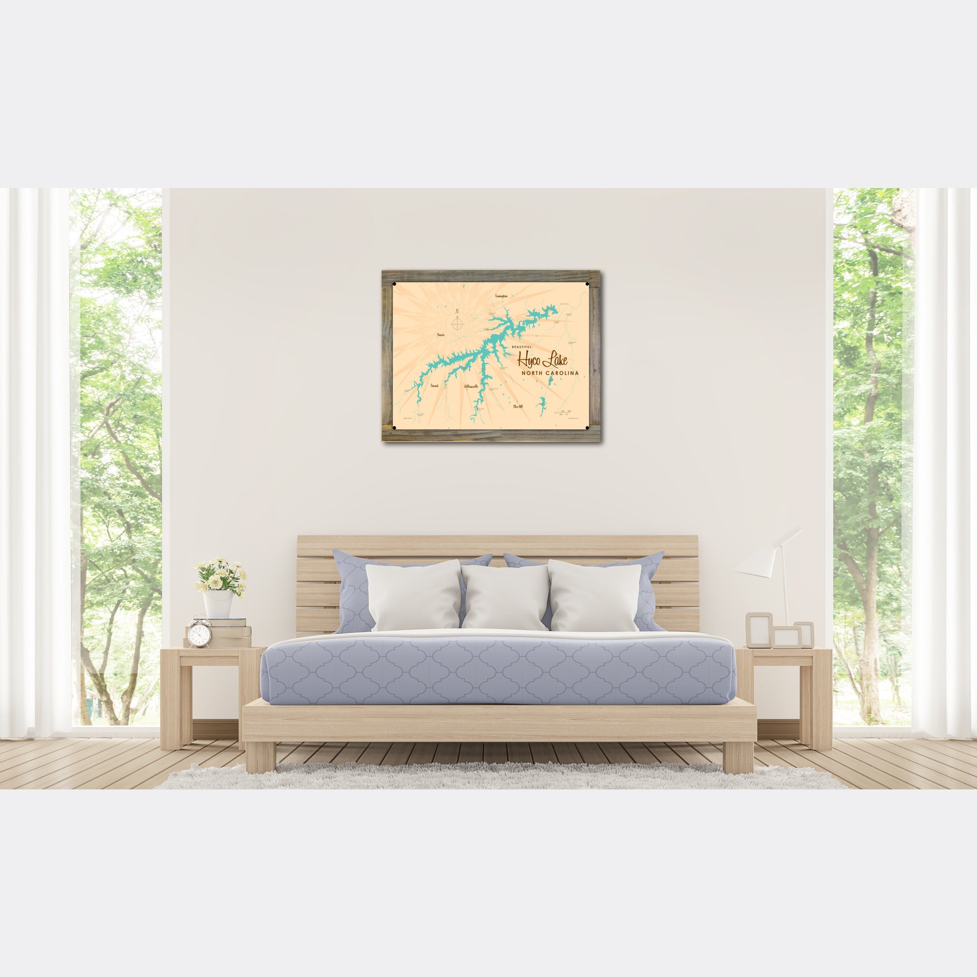 Hyco Lake North Carolina, Wood-Mounted Metal Sign Map Art