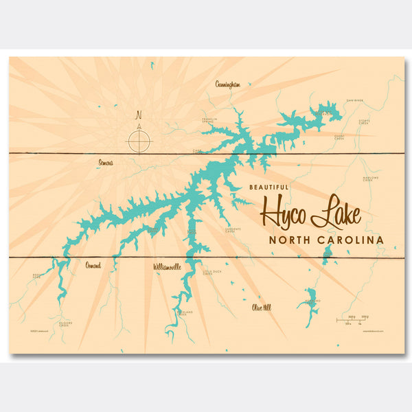 Hyco Lake North Carolina, Wood Sign Map Art