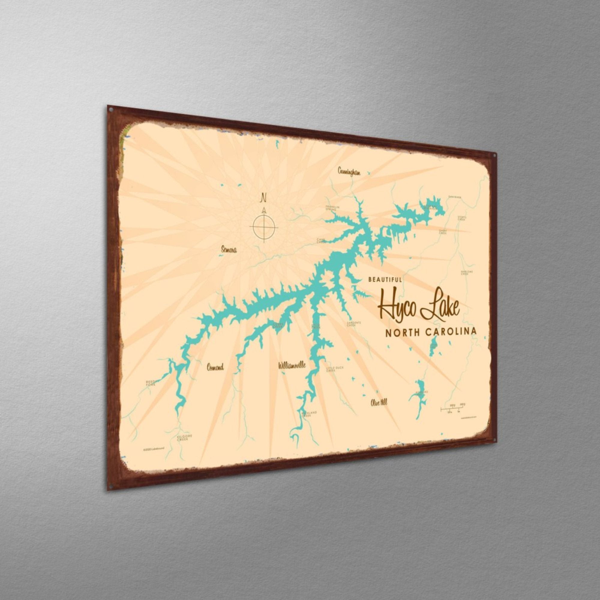 Hyco Lake North Carolina, Rustic Metal Sign Map Art