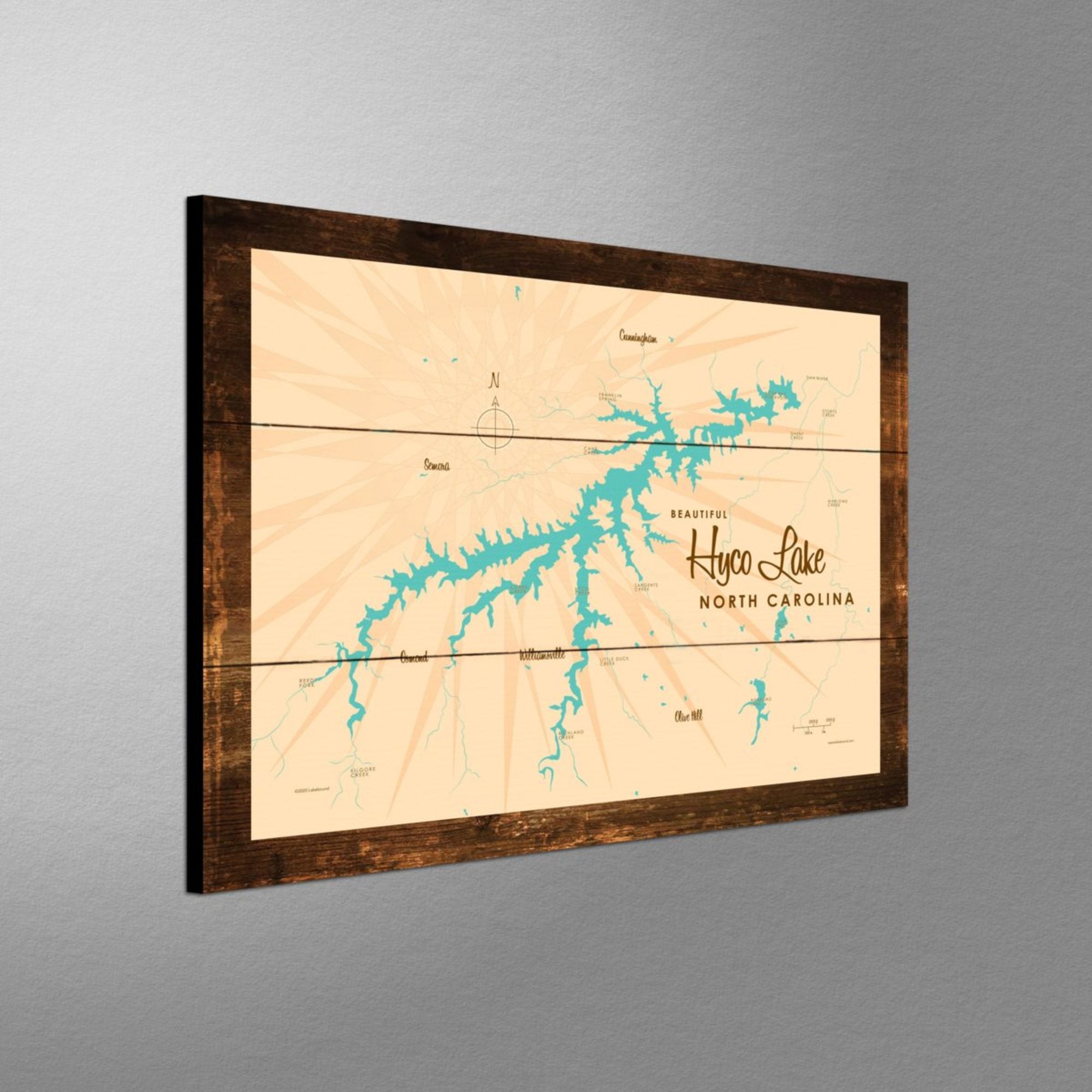 Hyco Lake North Carolina, Rustic Wood Sign Map Art