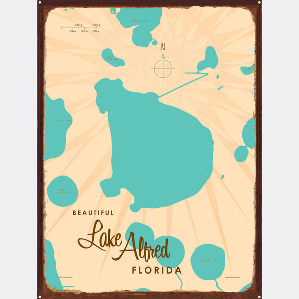 Lake Alfred Florida, Rustic Metal Sign Map Art
