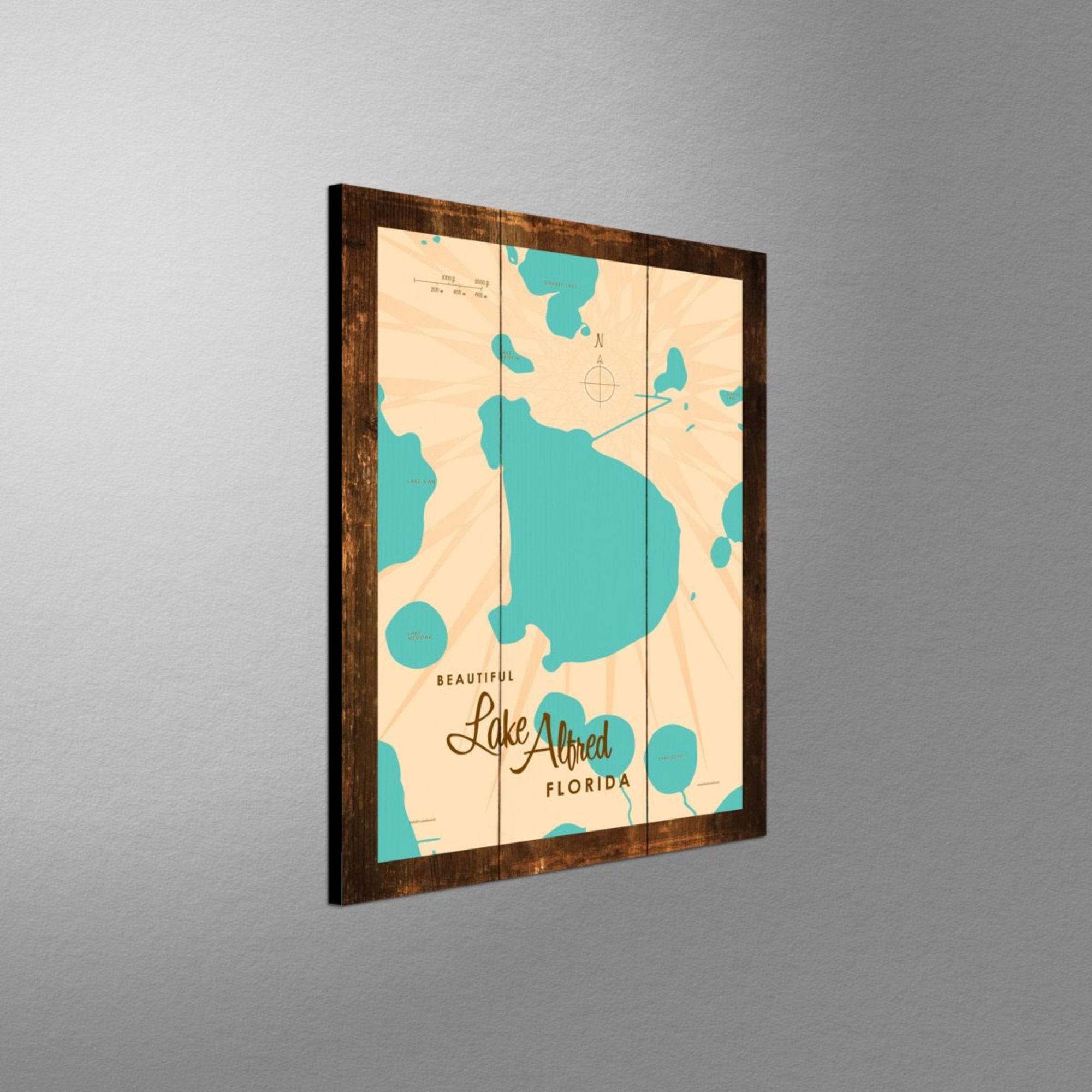 Lake Alfred Florida, Rustic Wood Sign Map Art