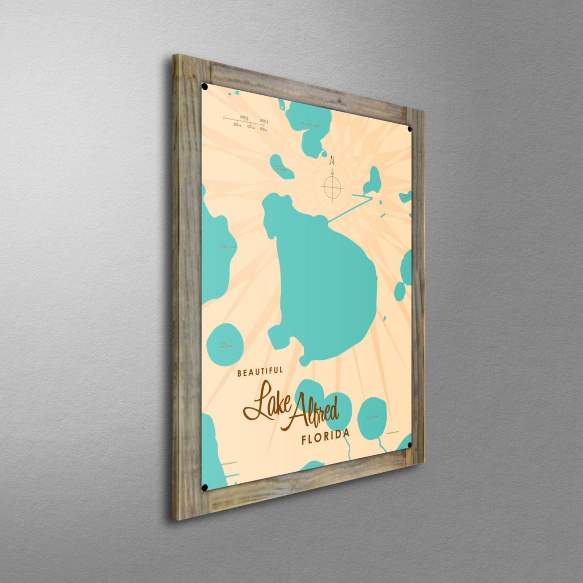 Lake Alfred Florida, Wood-Mounted Metal Sign Map Art