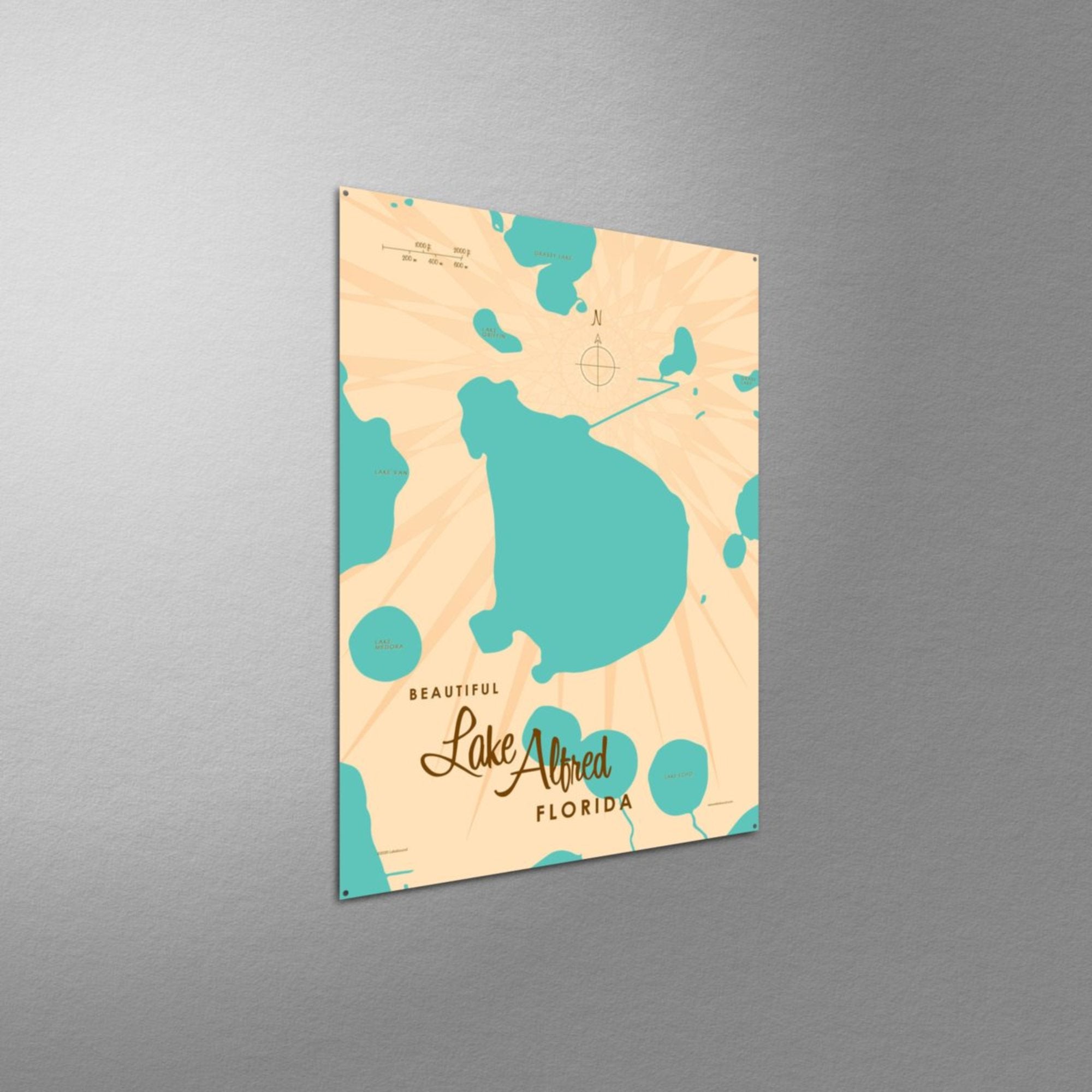 Lake Alfred Florida, Metal Sign Map Art