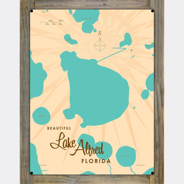 Lake Alfred Florida, Wood-Mounted Metal Sign Map Art