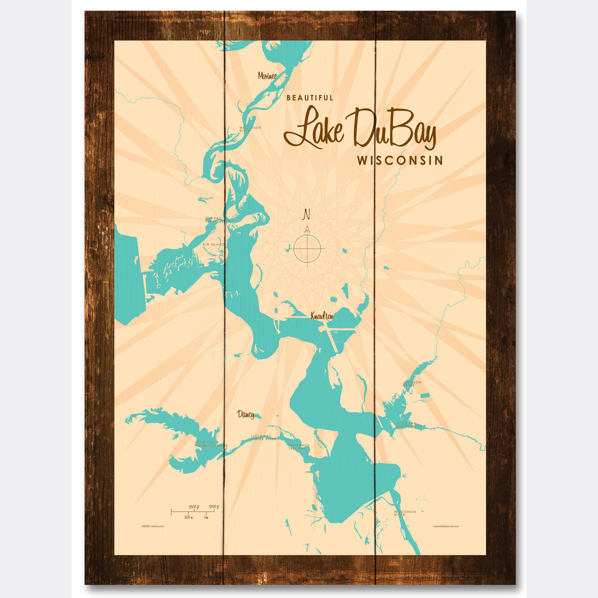 Lake DuBay Wisconsin, Rustic Wood Sign Map Art