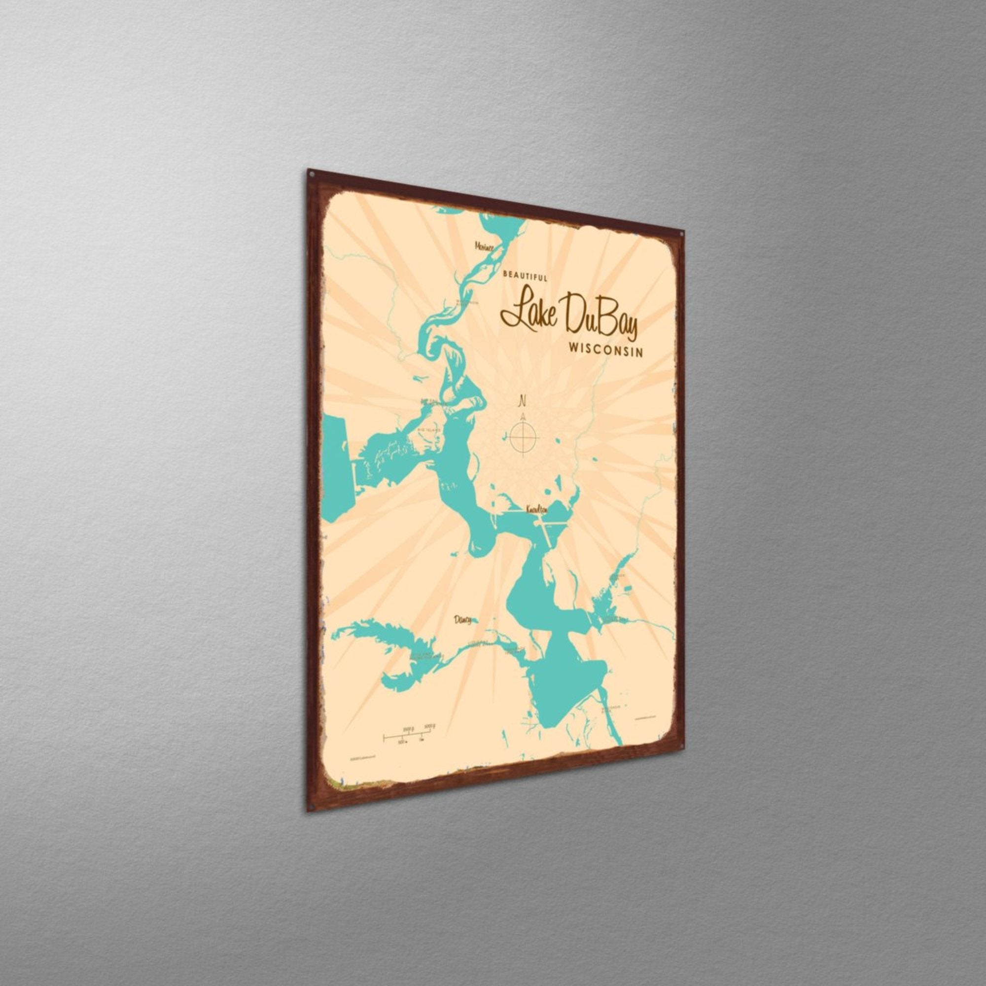 Lake DuBay Wisconsin, Rustic Metal Sign Map Art