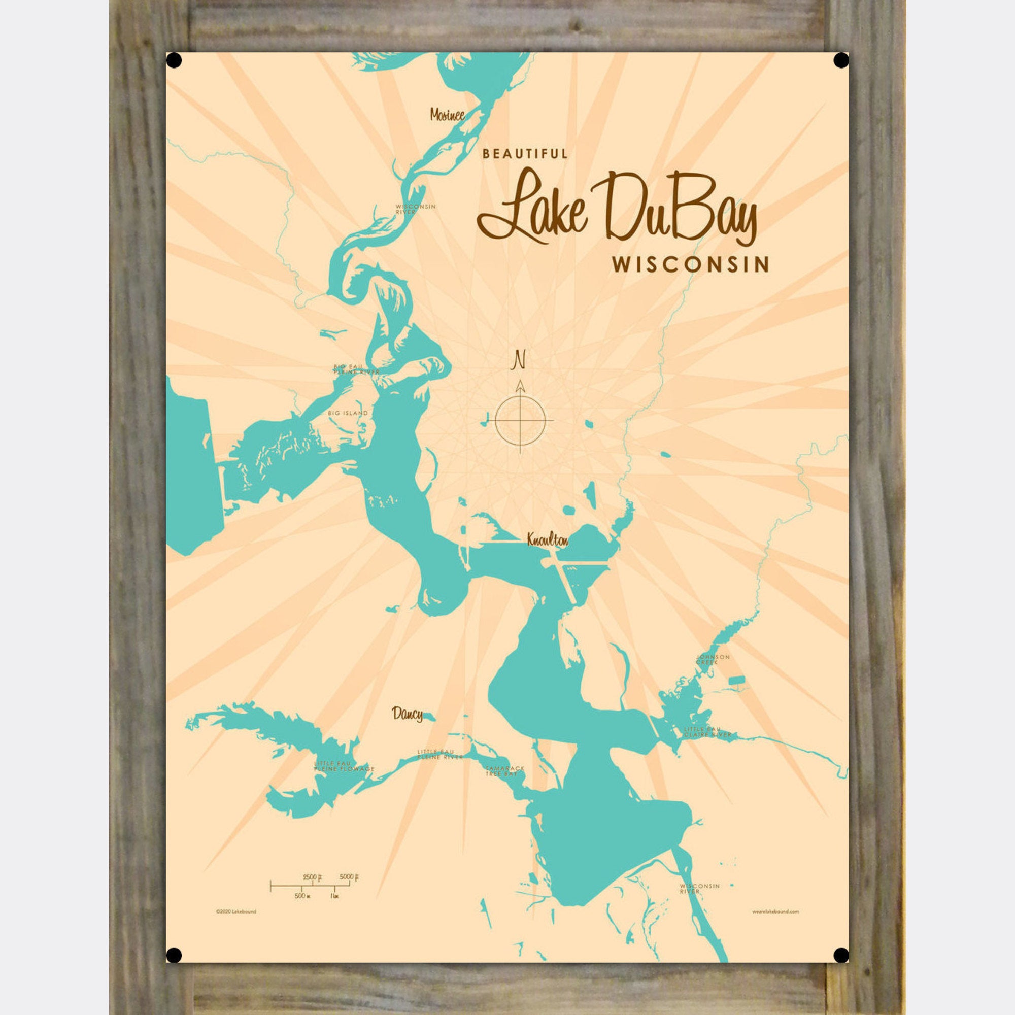 Lake DuBay Wisconsin, Wood-Mounted Metal Sign Map Art
