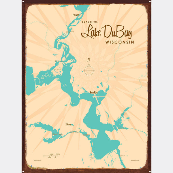 Lake DuBay Wisconsin, Rustic Metal Sign Map Art