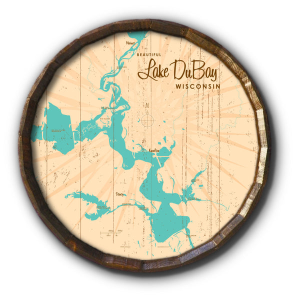 Lake DuBay Wisconsin, Rustic Barrel End Map Art