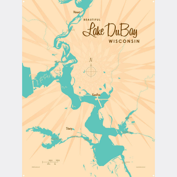 Lake DuBay Wisconsin, Metal Sign Map Art