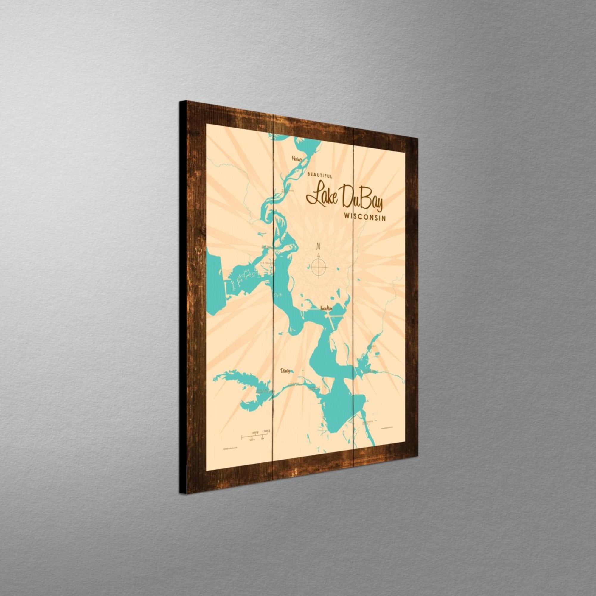 Lake DuBay Wisconsin, Rustic Wood Sign Map Art