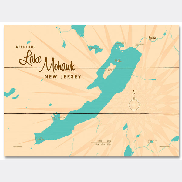 Lake Mohawk New Jersey, Wood Sign Map Art