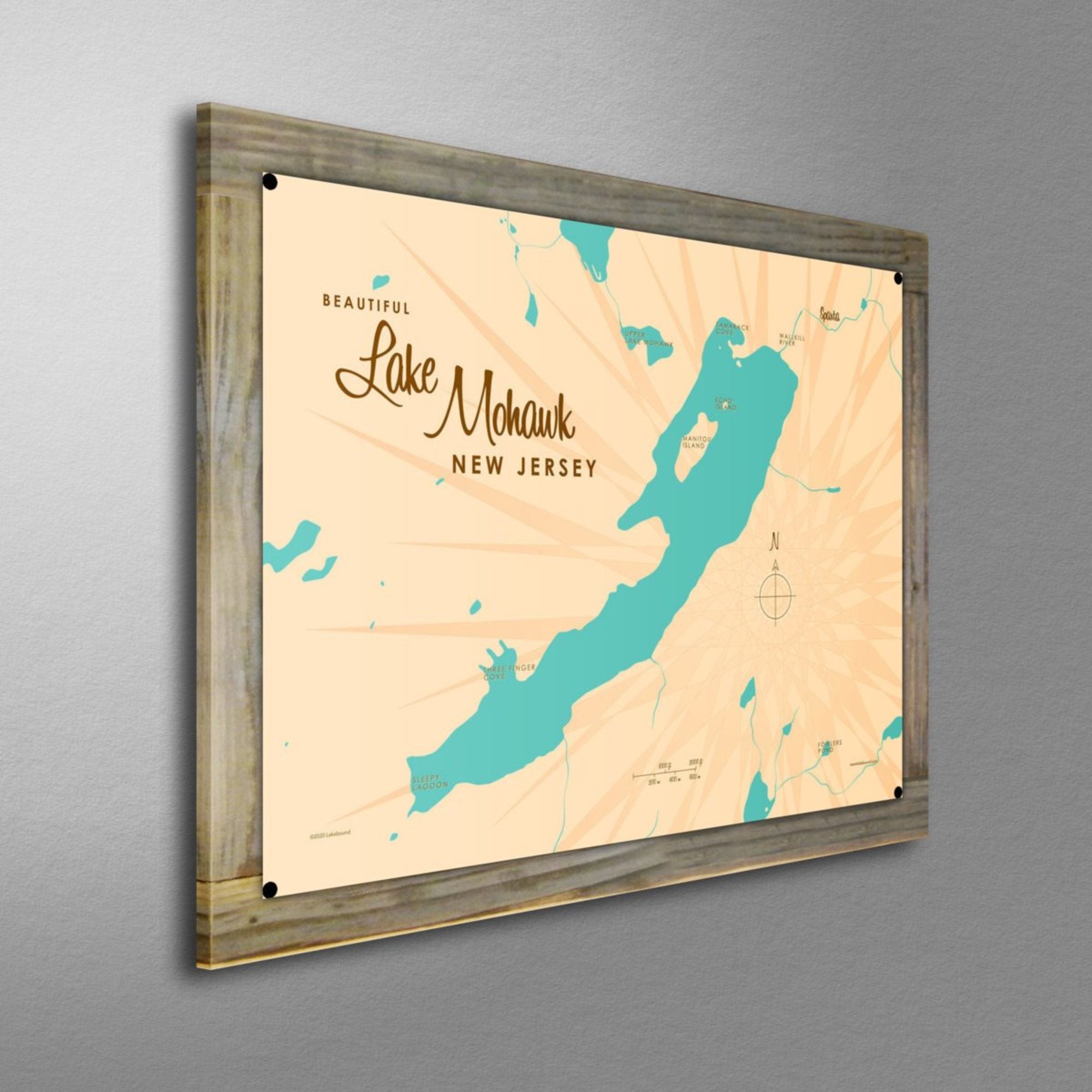 Lake Mohawk New Jersey, Wood-Mounted Metal Sign Map Art