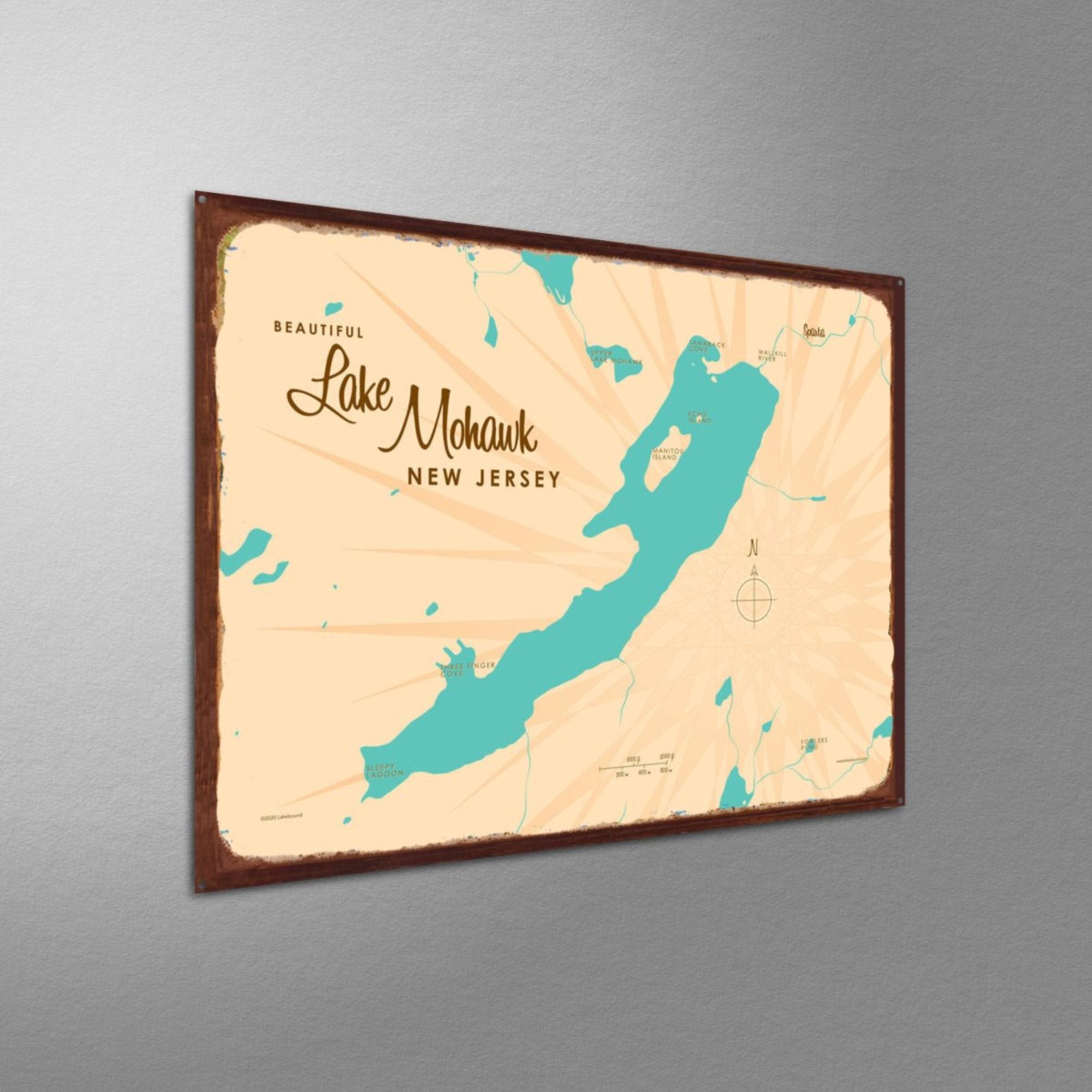 Lake Mohawk New Jersey, Rustic Metal Sign Map Art