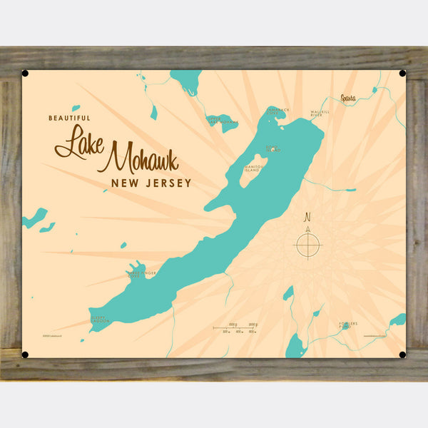 Lake Mohawk New Jersey, Wood-Mounted Metal Sign Map Art