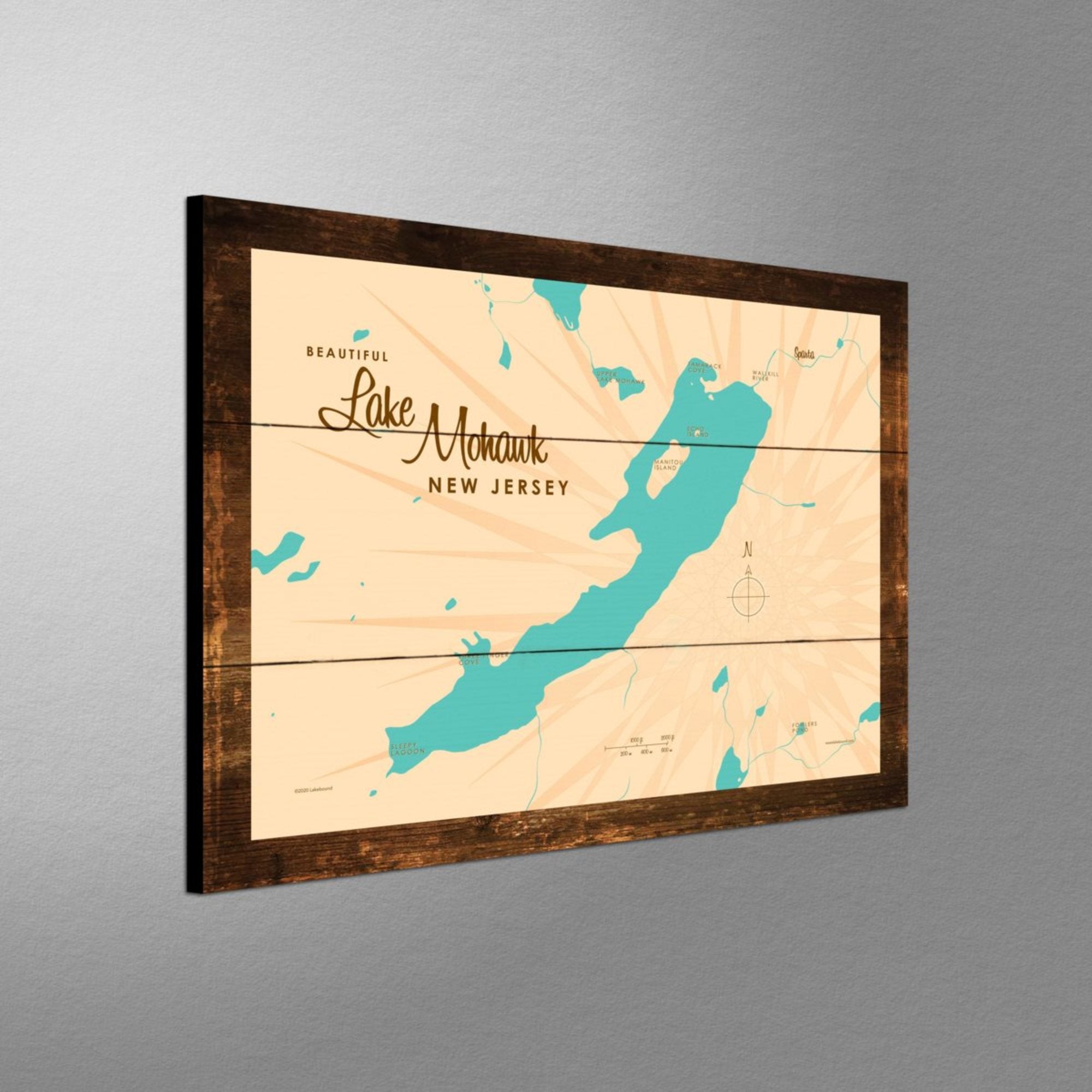 Lake Mohawk New Jersey, Rustic Wood Sign Map Art