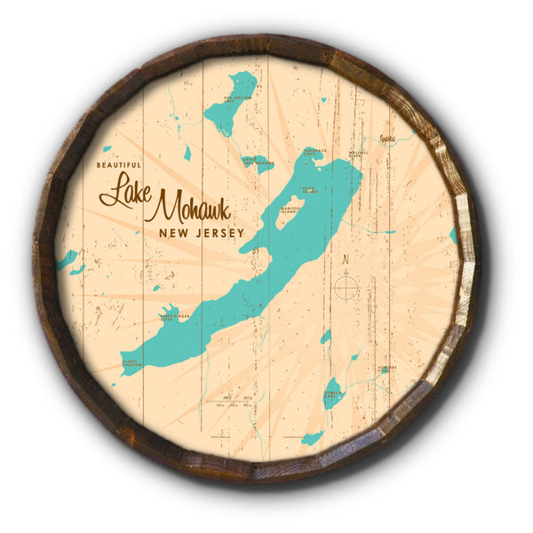Lake Mohawk New Jersey, Rustic Barrel End Map Art