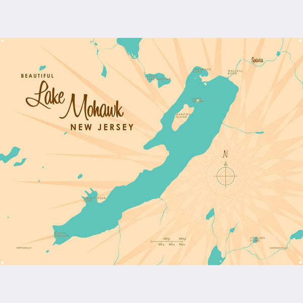 Lake Mohawk New Jersey, Metal Sign Map Art