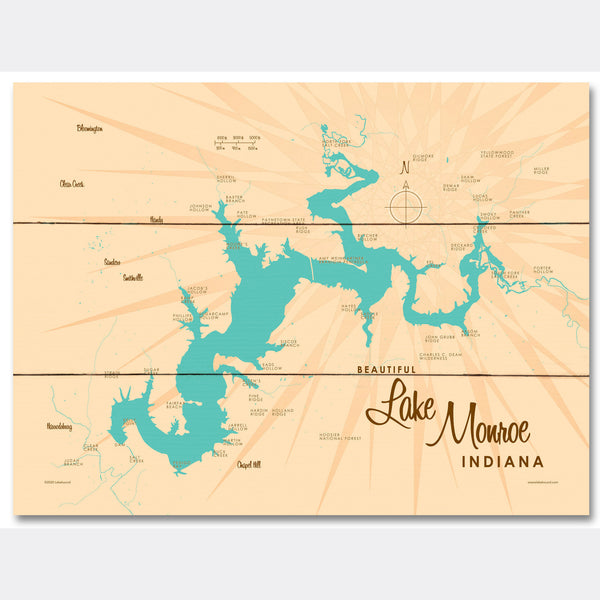 Lake Monroe Indiana, Wood Sign Map Art