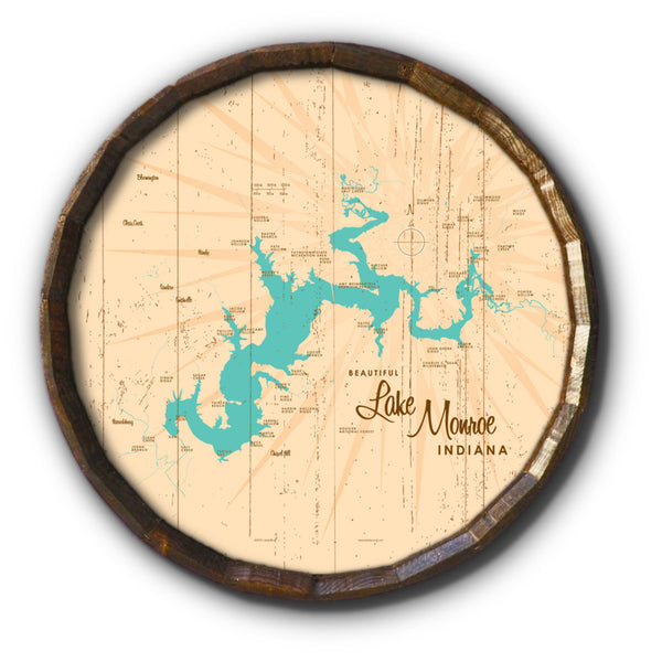 Lake Monroe Indiana, Rustic Barrel End Map Art