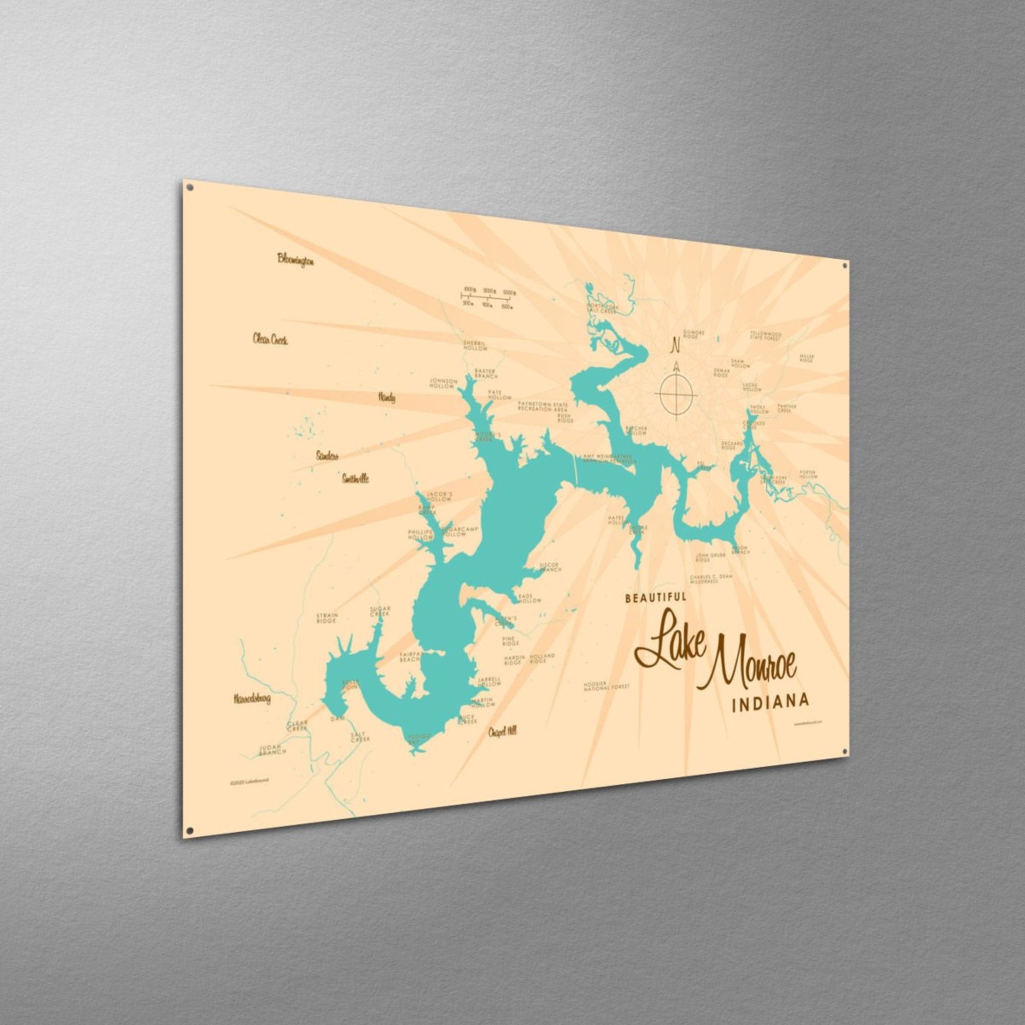 Lake Monroe Indiana, Metal Sign Map Art
