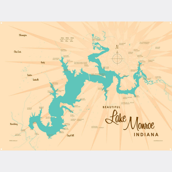 Lake Monroe Indiana, Metal Sign Map Art