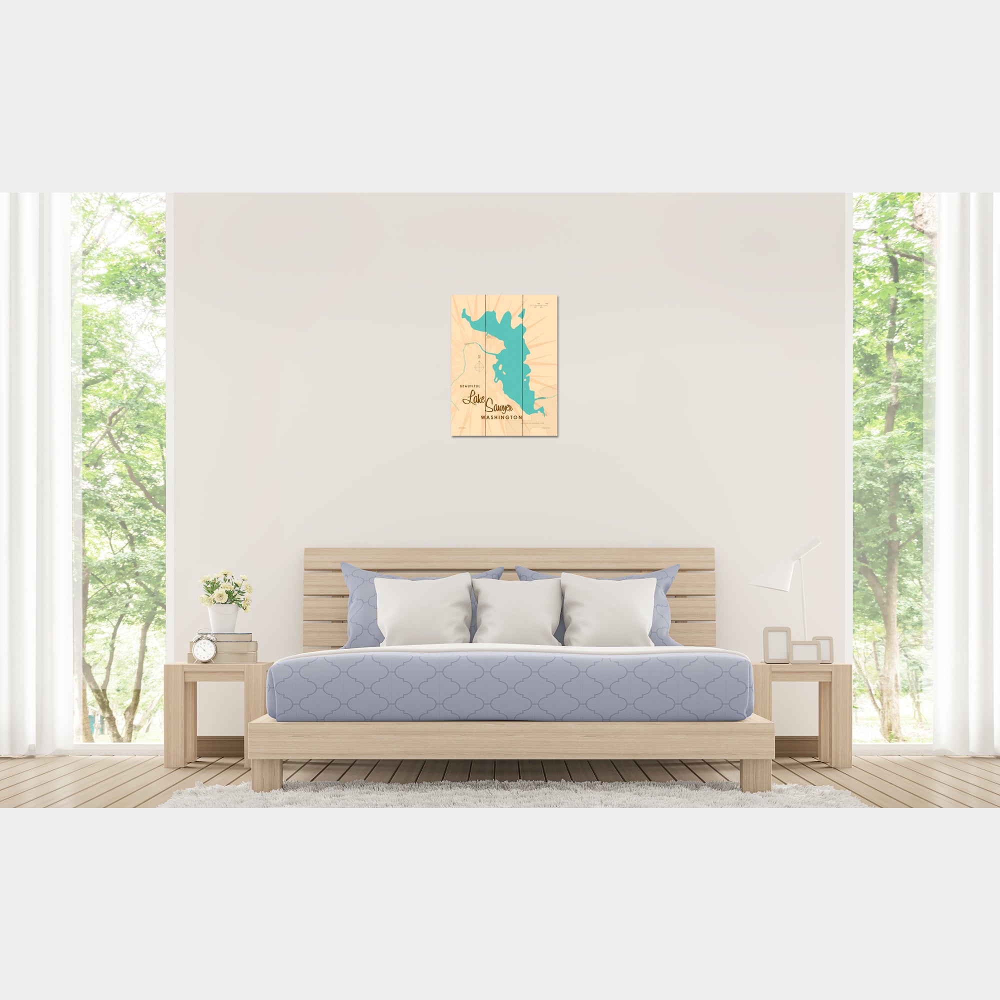 Lake Sawyer Washington, Wood Sign Map Art