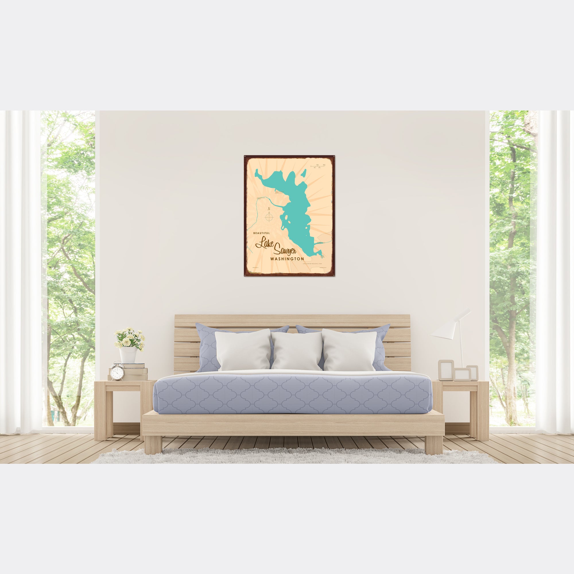 Lake Sawyer Washington, Rustic Metal Sign Map Art