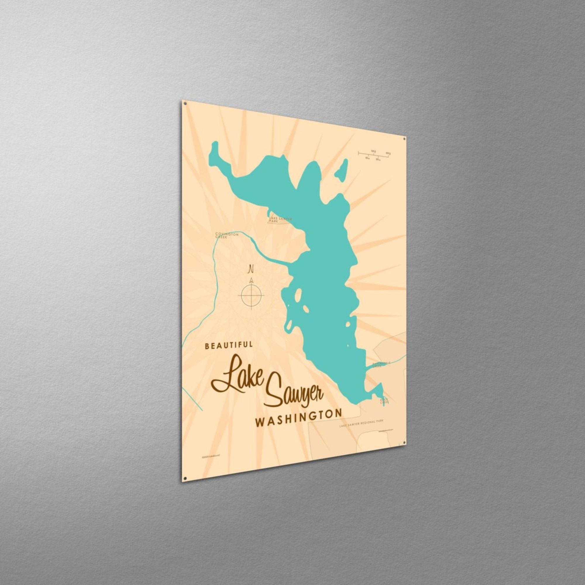 Lake Sawyer Washington, Metal Sign Map Art