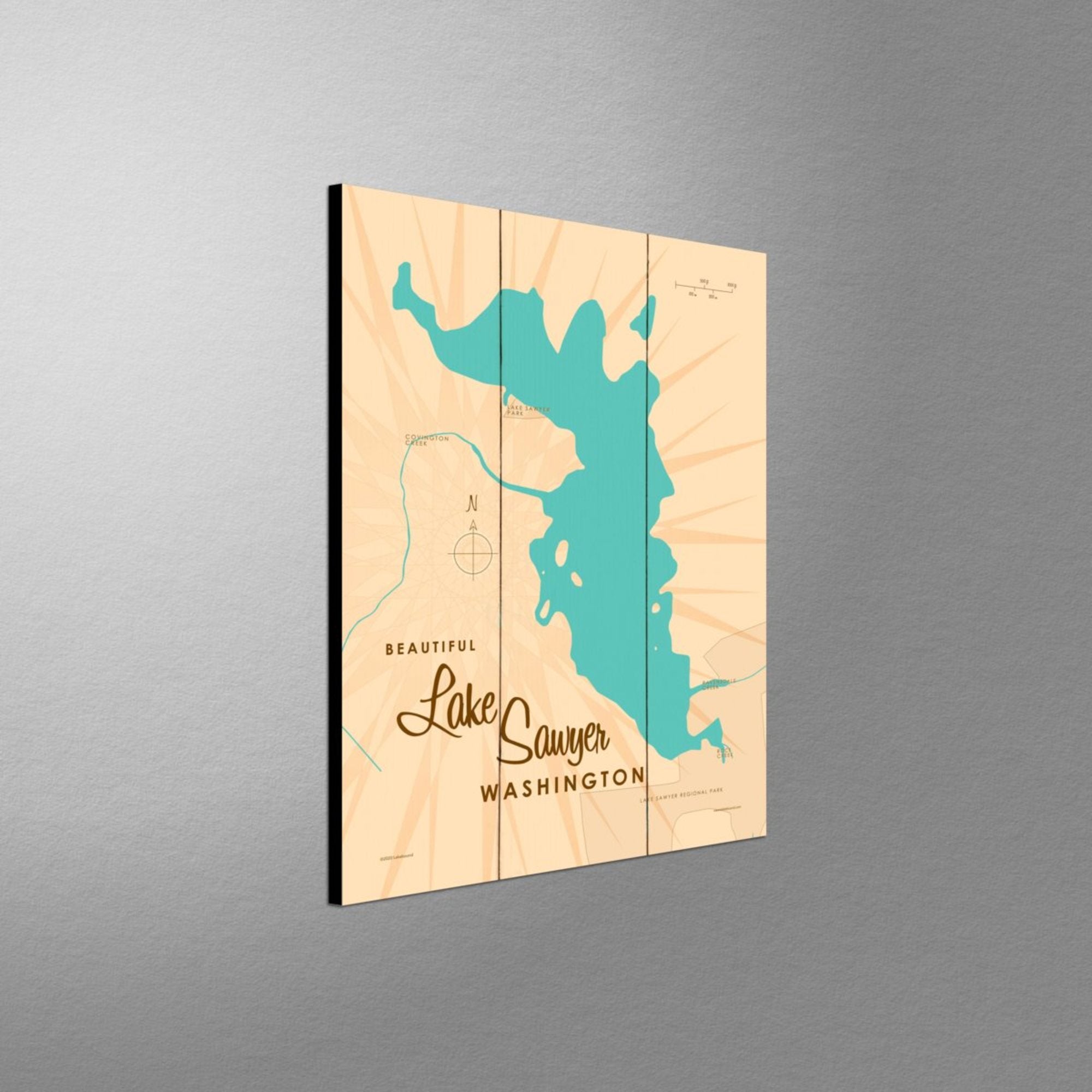 Lake Sawyer Washington, Wood Sign Map Art