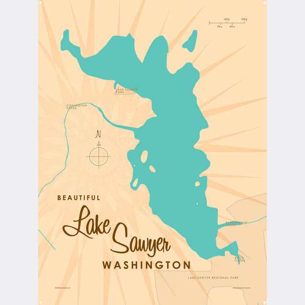 Lake Sawyer Washington, Metal Sign Map Art