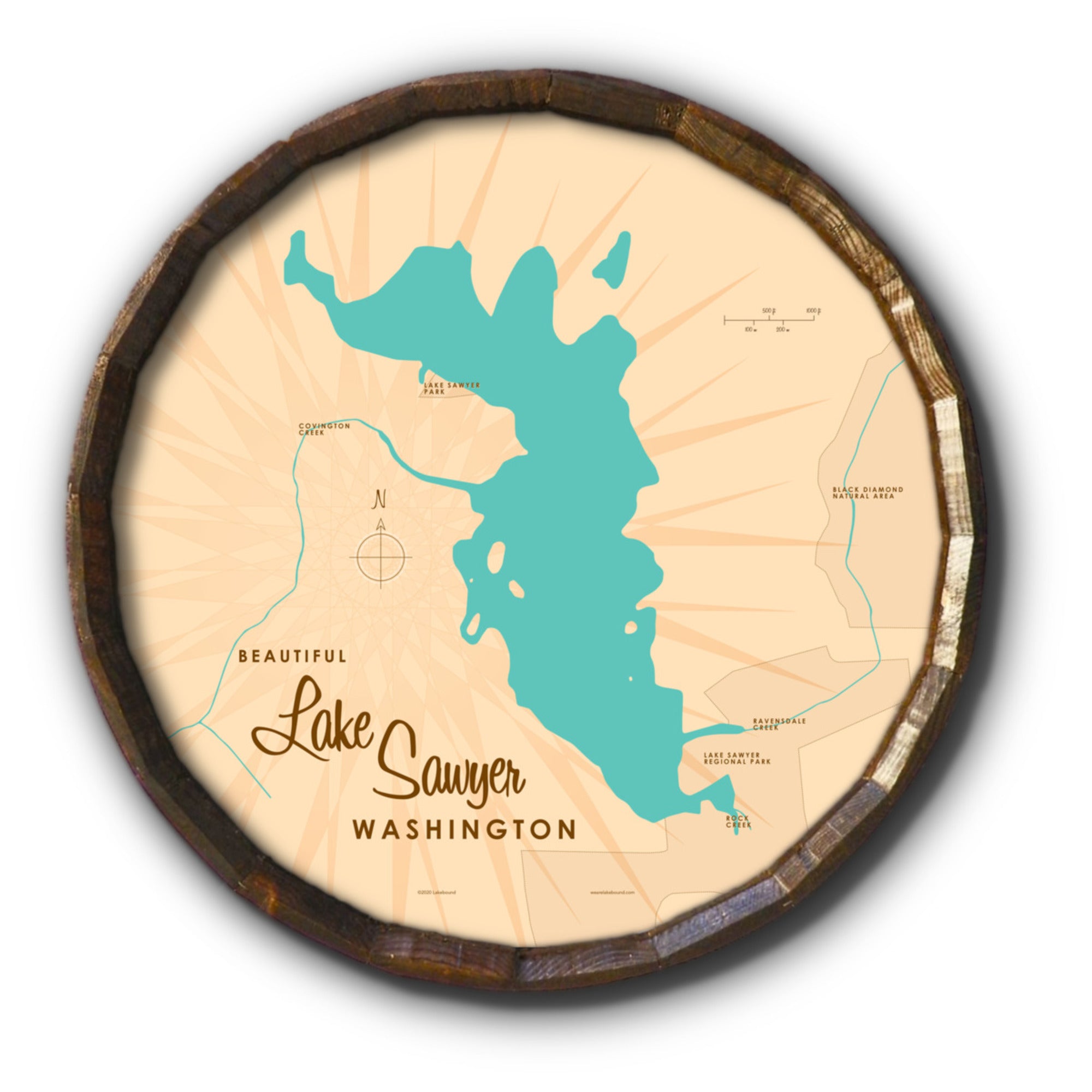 Lake Sawyer Washington, Barrel End Map Art